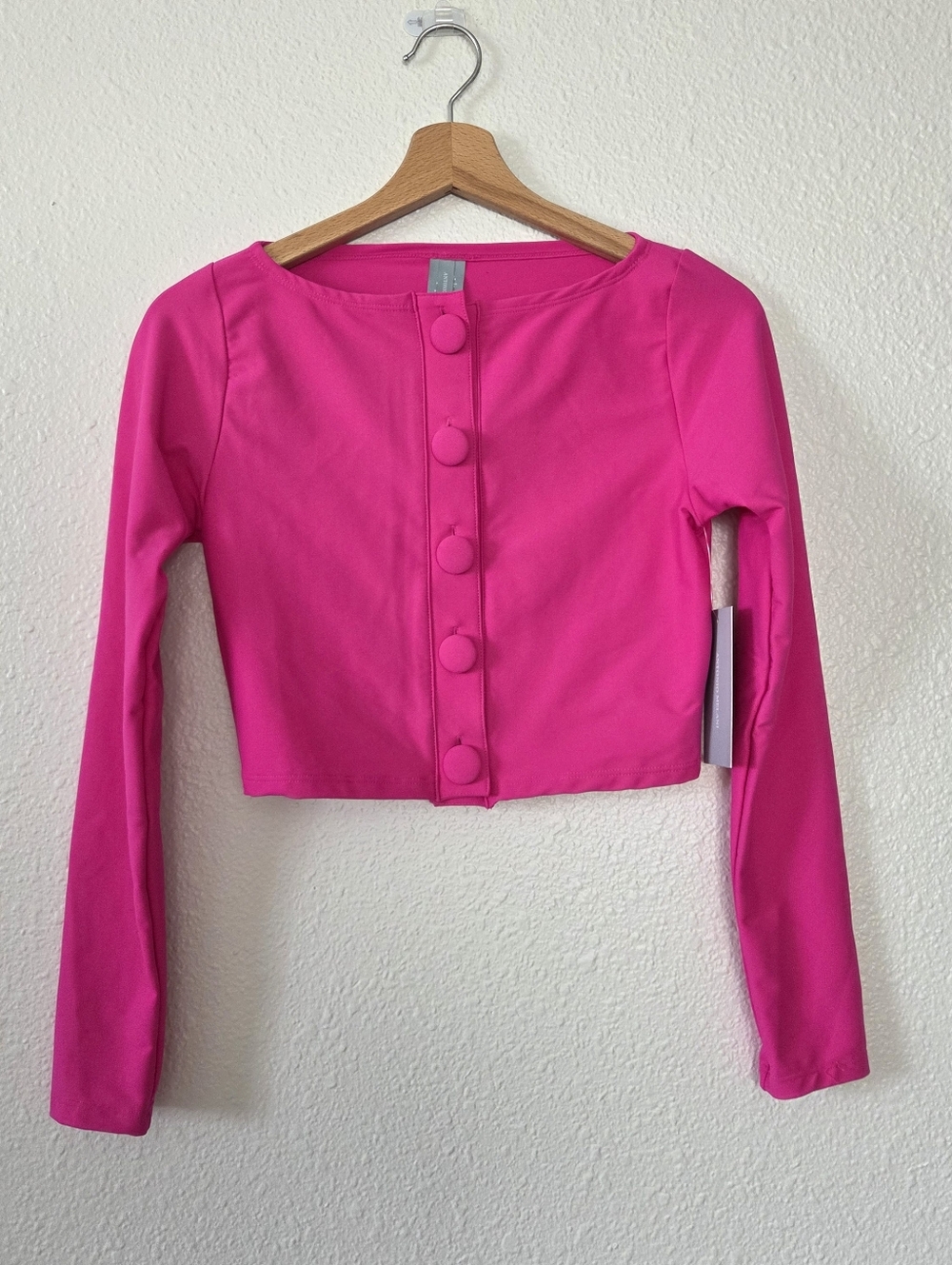 ANTONIO MELANI Hot Pink Long-Sleeve Swim Coverup Cropped Button Front